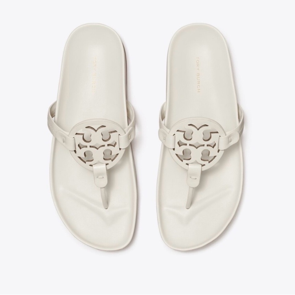 Tory Burch Miller Cloud Lug Soft Leather Ivory Black Sandals | US Women's 8.5 - Picture 6 of 6